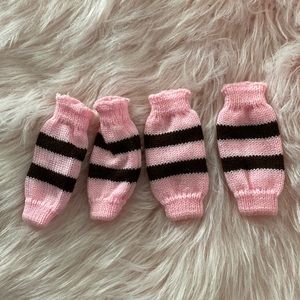 Dog Pink & Brown Striped Knit Leg Warmers Fall Winter Snow